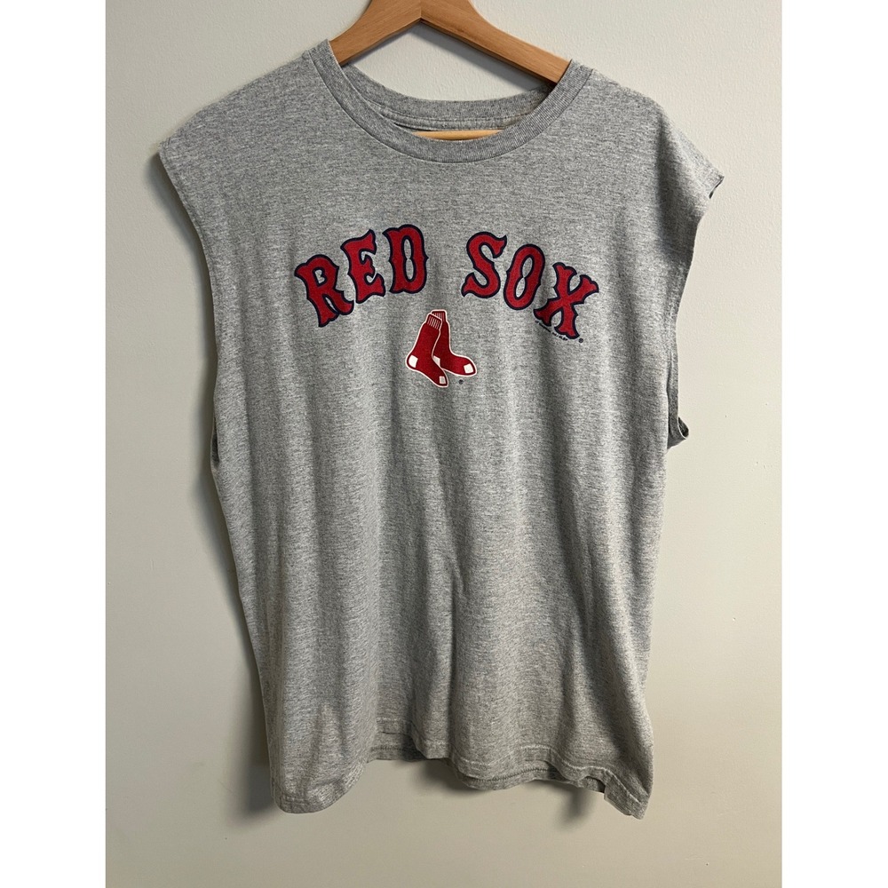 MLB Red Sox Sleeveless Shirt Mens XL Grey Pre-owned Sporty Baseball Tee